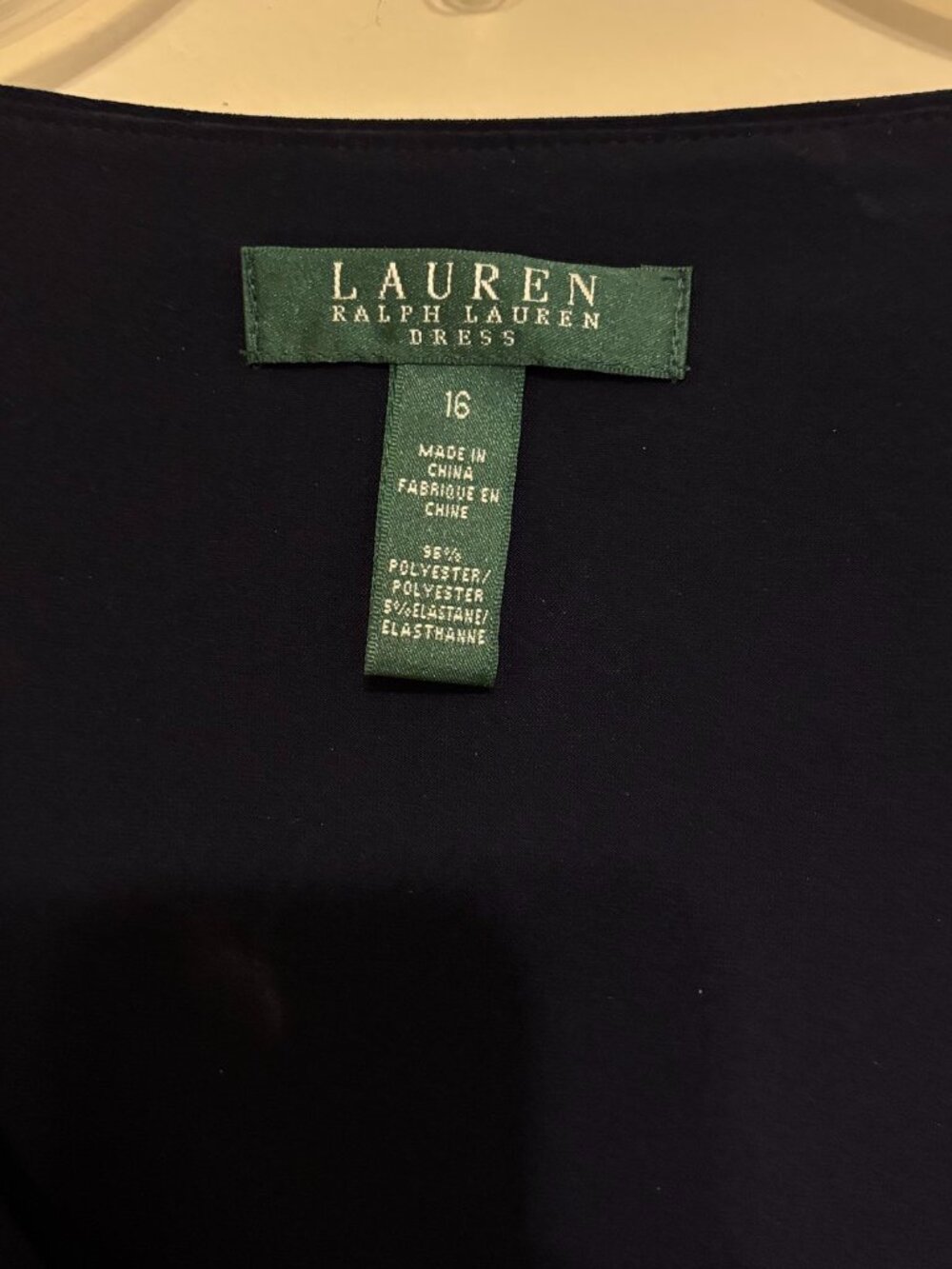 Lauren Ralph Lauren Dress 16 Navy Blue Draped Ruched Long Sleeve
